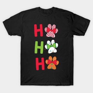 Ho Ho Ho Dog Paw Print Christmas Gift T-Shirt